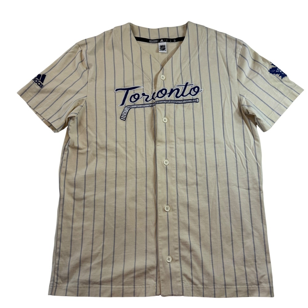 Adidas NHL Toronto Maple Leafs Pinstripe Baseball Jersey Shirt Men's Size M